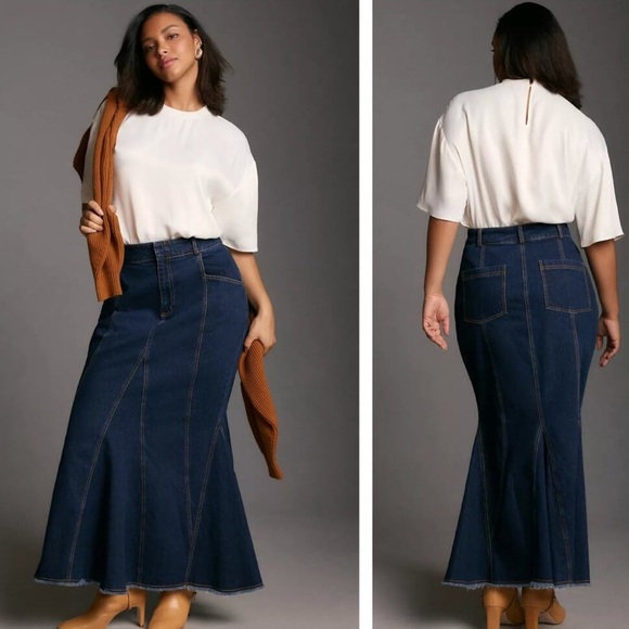 Anthropologie Dresses & Skirts - NEW Anthropologie Pilcro Fluted Denim Maxi Mermaid Skirt Size 12